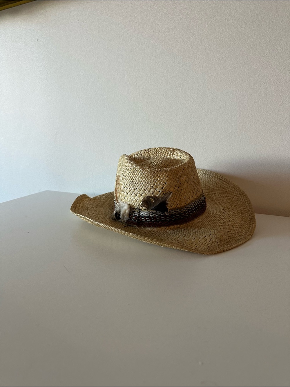 Vintage Resistol Stagecoach Beige Western Cowboy Hat Size 7 Straw Feather Rodeo